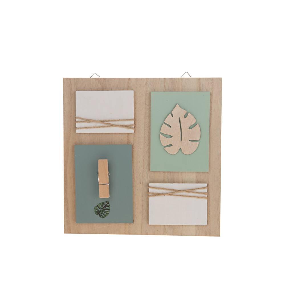 WOODEN WALL HANGER WITH CLIPS MULTICOLOUR 30X30X2.5CM