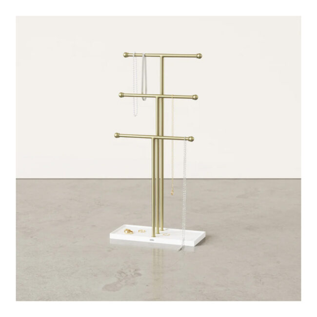 TRIGEM JEWELRY STAND WHITE/BRASS 23X10X48CM - Image 3