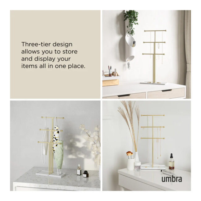 TRIGEM JEWELRY STAND WHITE/BRASS 23X10X48CM - Image 9