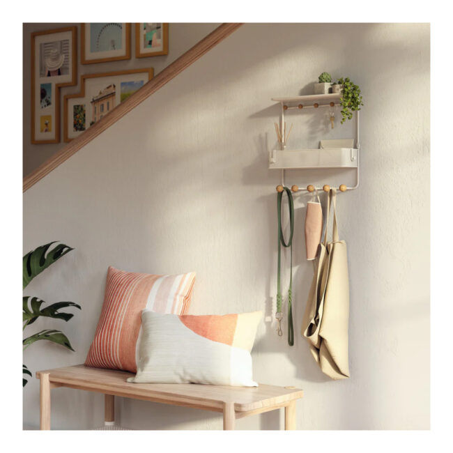 ESTIQUE SHELF WITH HOOKS WHITE-NATURAL 31X32X10CM - Image 3