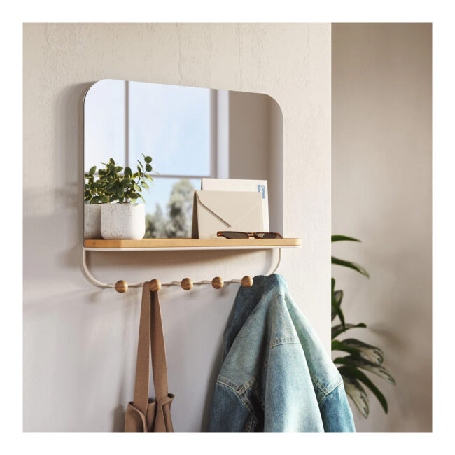 ESTIQUE MIRROR WITH HOOKS WHITE-NATURAL 46X10X41CM - Image 3