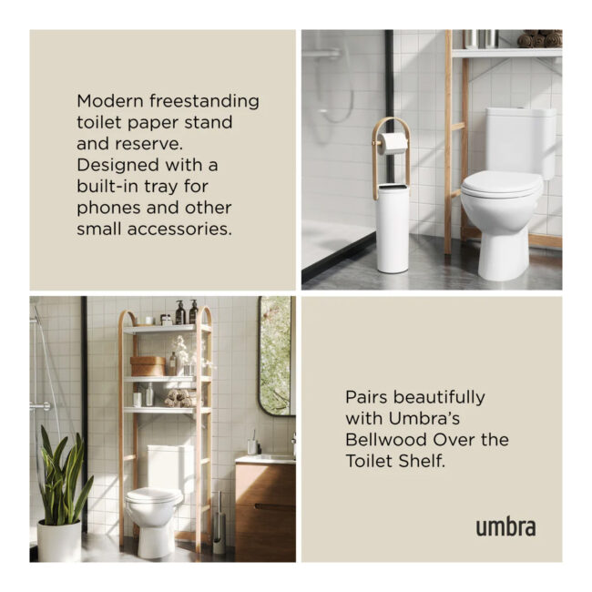 BELLWOOD TOILET PAPER HOLDER & RESERVE STAND WHITE/NATURAL - Image 3