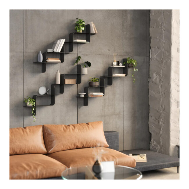 SET OF 2 MONTAGE METAL WALL SHELVES BLACK 64X48X16CM - Image 8