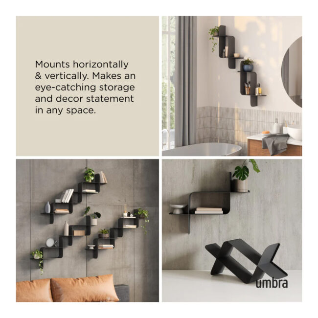 SET OF 2 MONTAGE METAL WALL SHELVES BLACK 64X48X16CM - Image 6