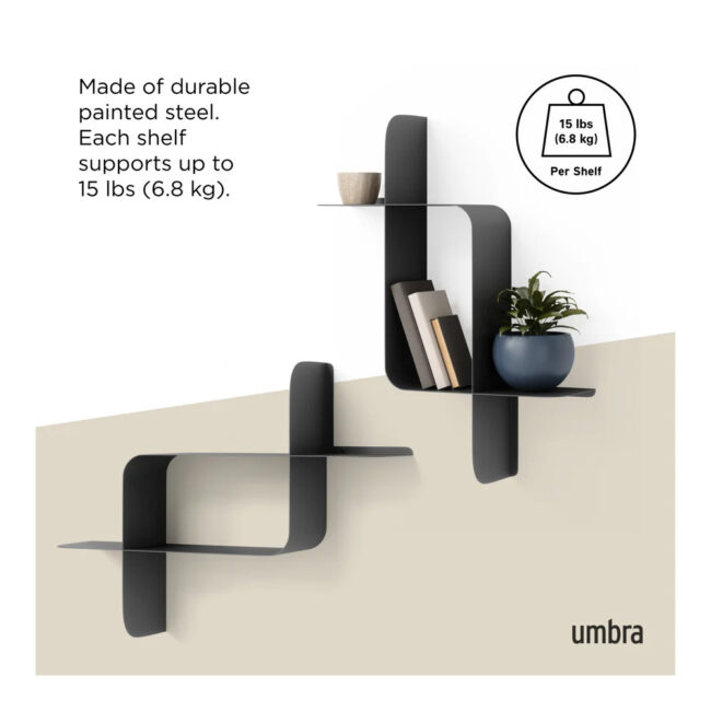 SET OF 2 MONTAGE METAL WALL SHELVES BLACK 64X48X16CM - Image 5