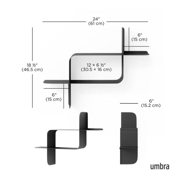 SET OF 2 MONTAGE METAL WALL SHELVES BLACK 64X48X16CM - Image 3