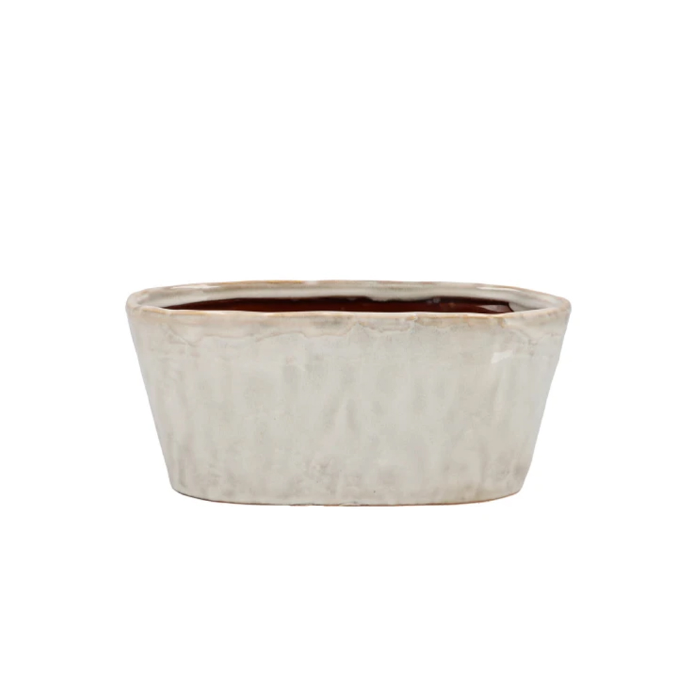 IRON STONE GLAZED OVAL POT WHITE 23X9X10CM