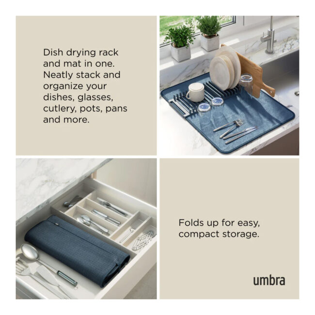 UDRY DISH DRYING RACK WITH MAT SLATE/BLUE 24X18X1.5CM - Image 6