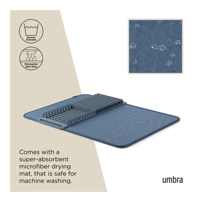 UDRY DISH DRYING RACK WITH MAT SLATE/BLUE 24X18X1.5CM - Image 7