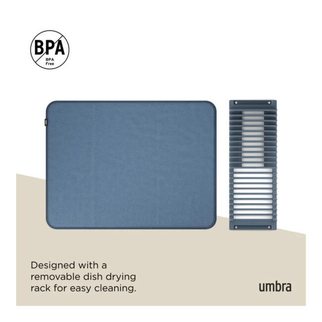 UDRY DISH DRYING RACK WITH MAT SLATE/BLUE 24X18X1.5CM - Image 8