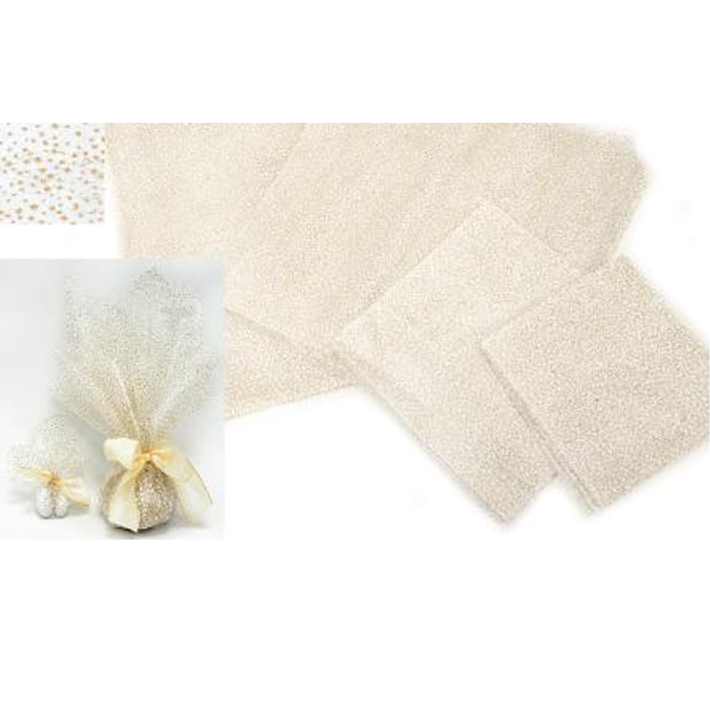 FABRIC WITH WHITE POUA AND GLITTER 28CMX28CM 50PCS