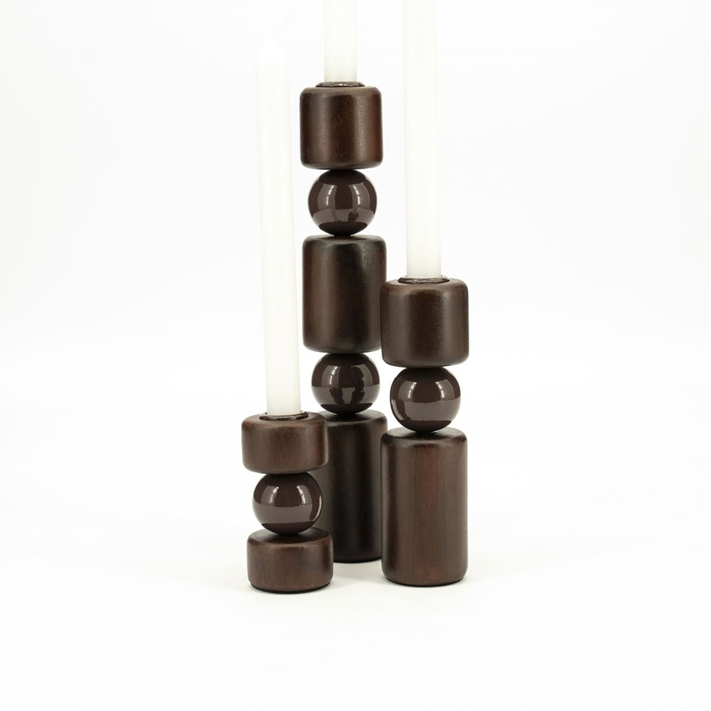SET OF 3 CANDLE HOLDER BELLOA BROWN 5X5X11/5X5X20/5X5X27CM - Image 2