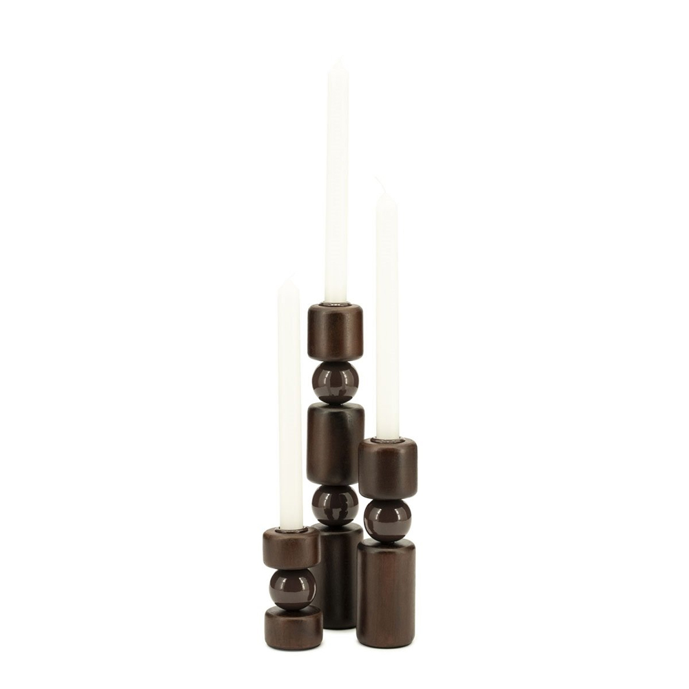 SET OF 3 CANDLE HOLDER BELLOA BROWN 5X5X11/5X5X20/5X5X27CM