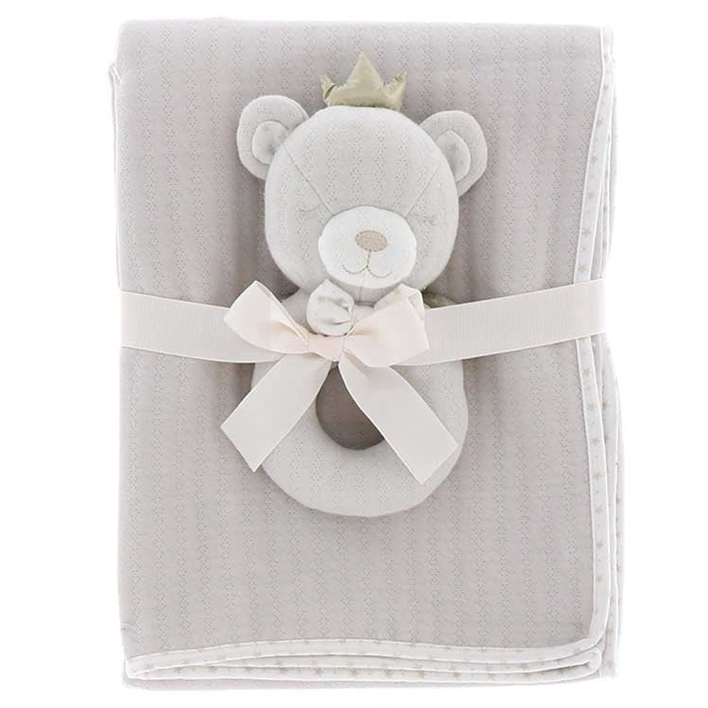 BLANKET N RATTLE BABY BEAR BEIGE 100X75CM