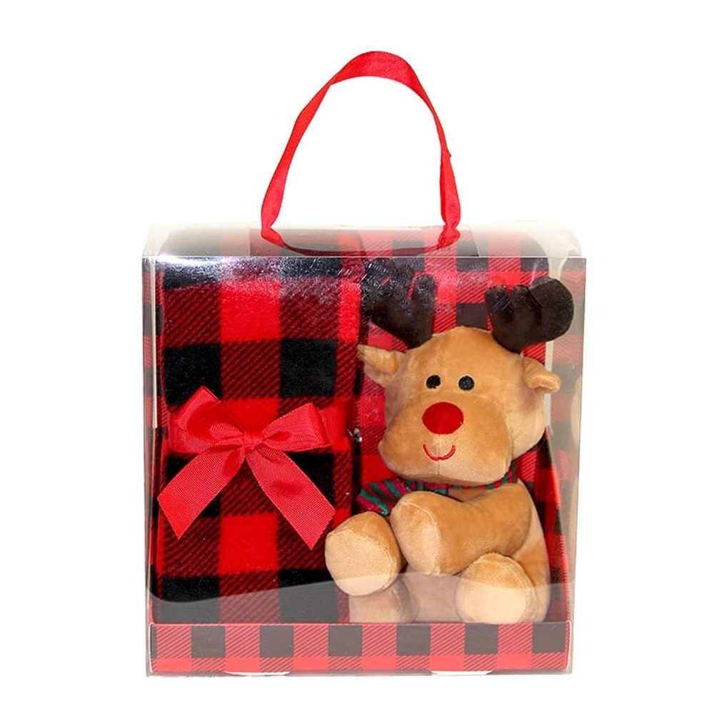 GIFTBOX CHRISTMAS RED REINDEER 90X75CM