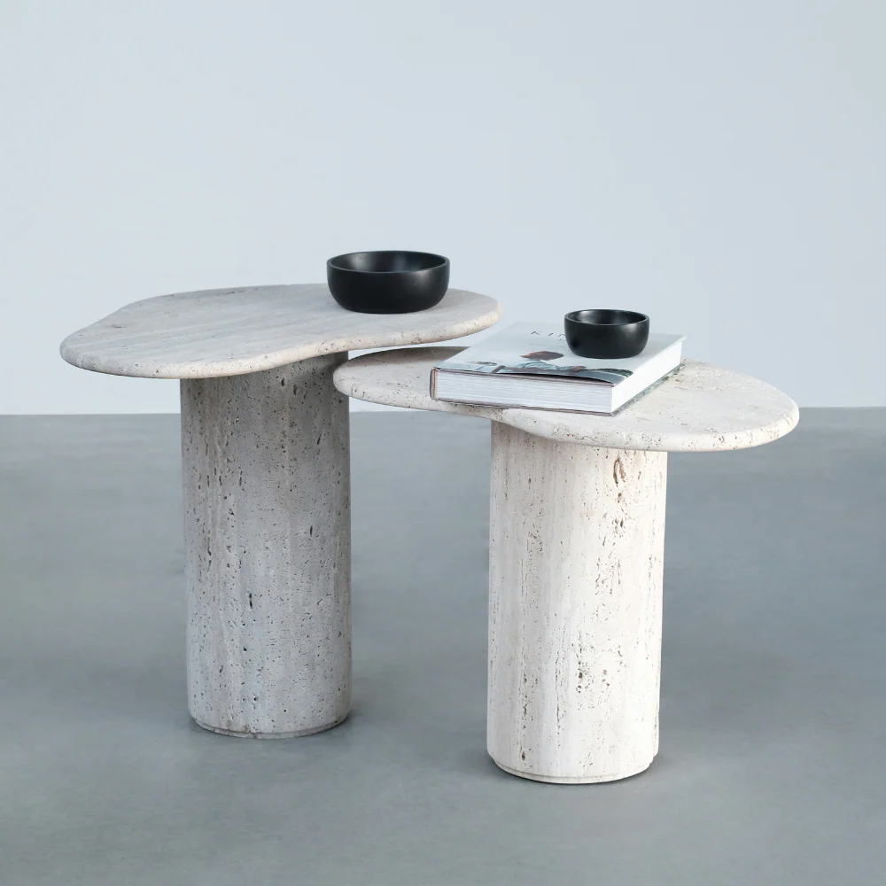 JONAH ORGANIC SIDE TABLE 58X40X50CM WHITE TRAVERTINE - Image 7