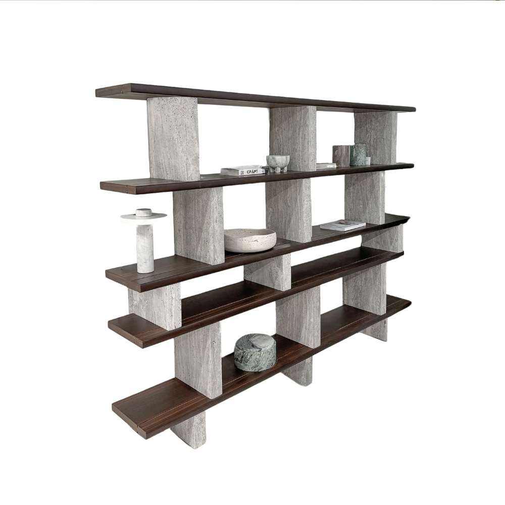 MERPINS BOOKSHELF 240X35X181CM GREY TRAVERTINE SMOKE WOOD - Image 5