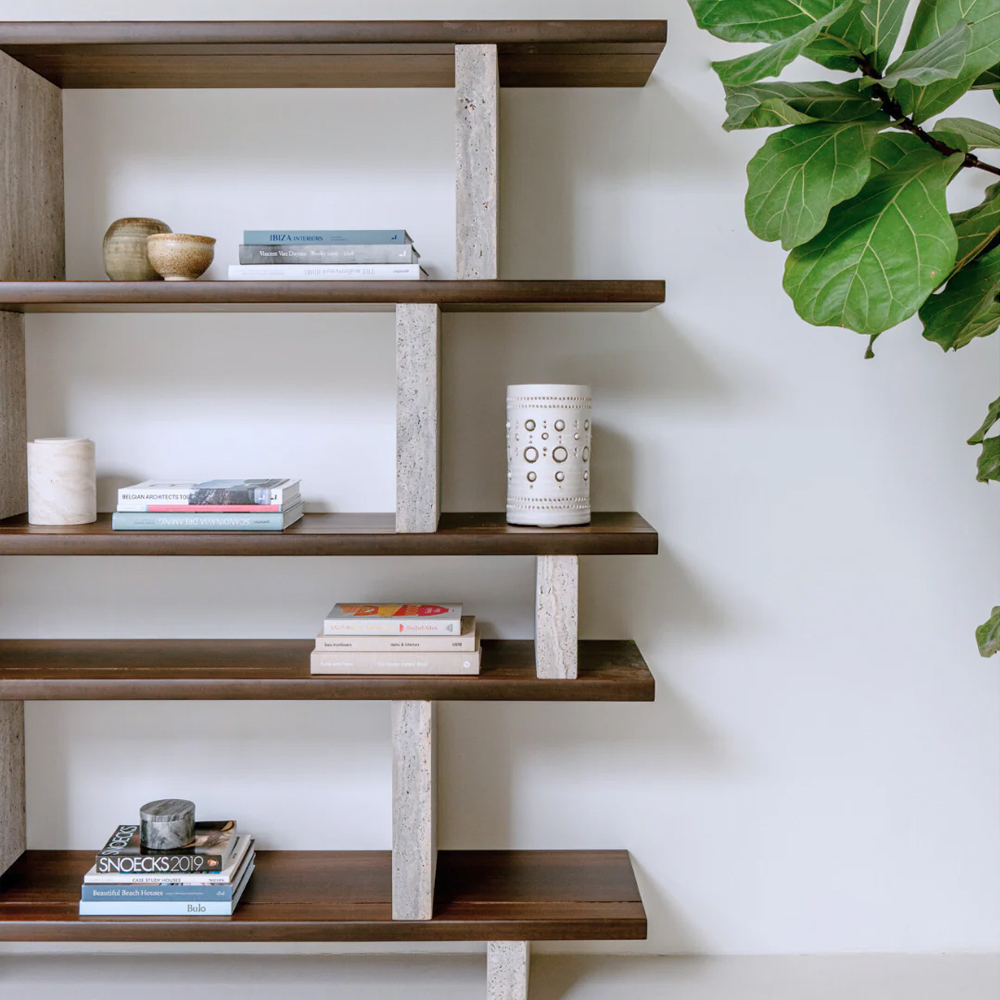 MERPINS BOOKSHELF 240X35X181CM GREY TRAVERTINE SMOKE WOOD - Image 6