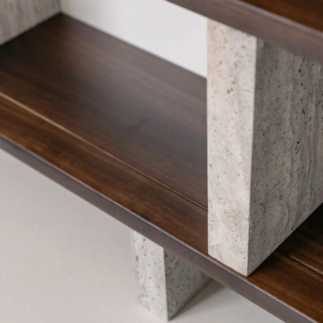 MERPINS BOOKSHELF 240X35X181CM GREY TRAVERTINE SMOKE WOOD - Image 3
