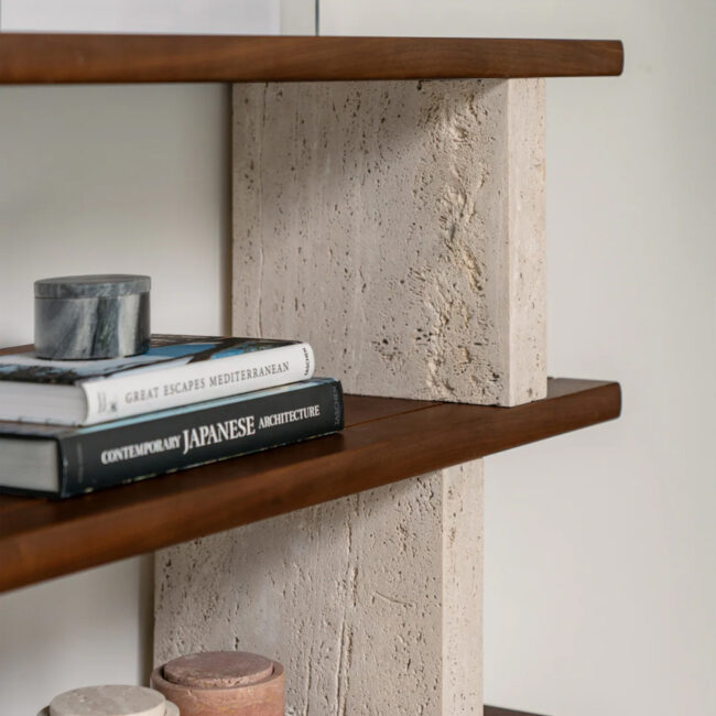 MERPINS RACK 240X35X181CM WHITE TRAVERTINE OIL WALNUT WOOD - Image 5