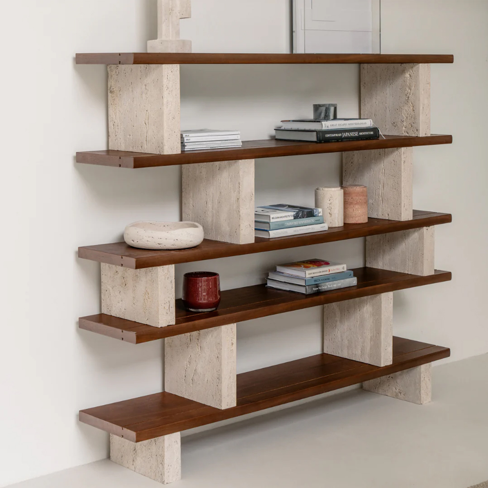 MERPINS RACK 180X35X157CM WHITE TRAVERTINE OIL WALNUT WOOD