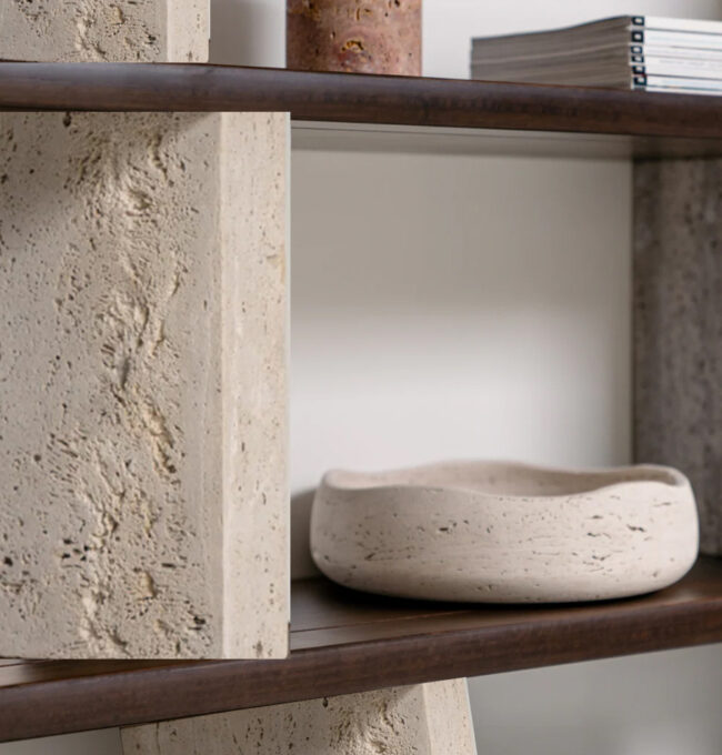 MERPINS RACK 240X35X181CM WHITE TRAVERTINE SMOKE WOOD