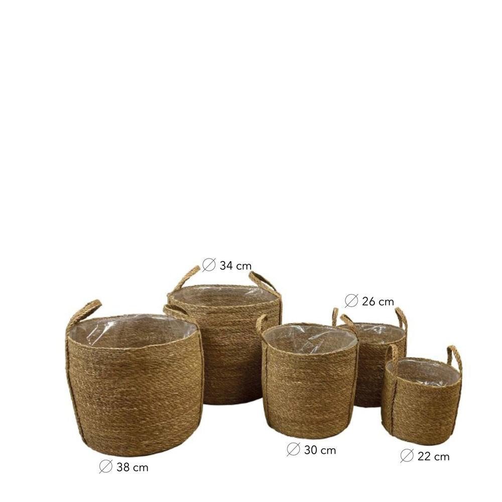 SET OF 5 BASKET SEAGRASS WITH PLASTIC NATURAL 38X36CM - Image 2