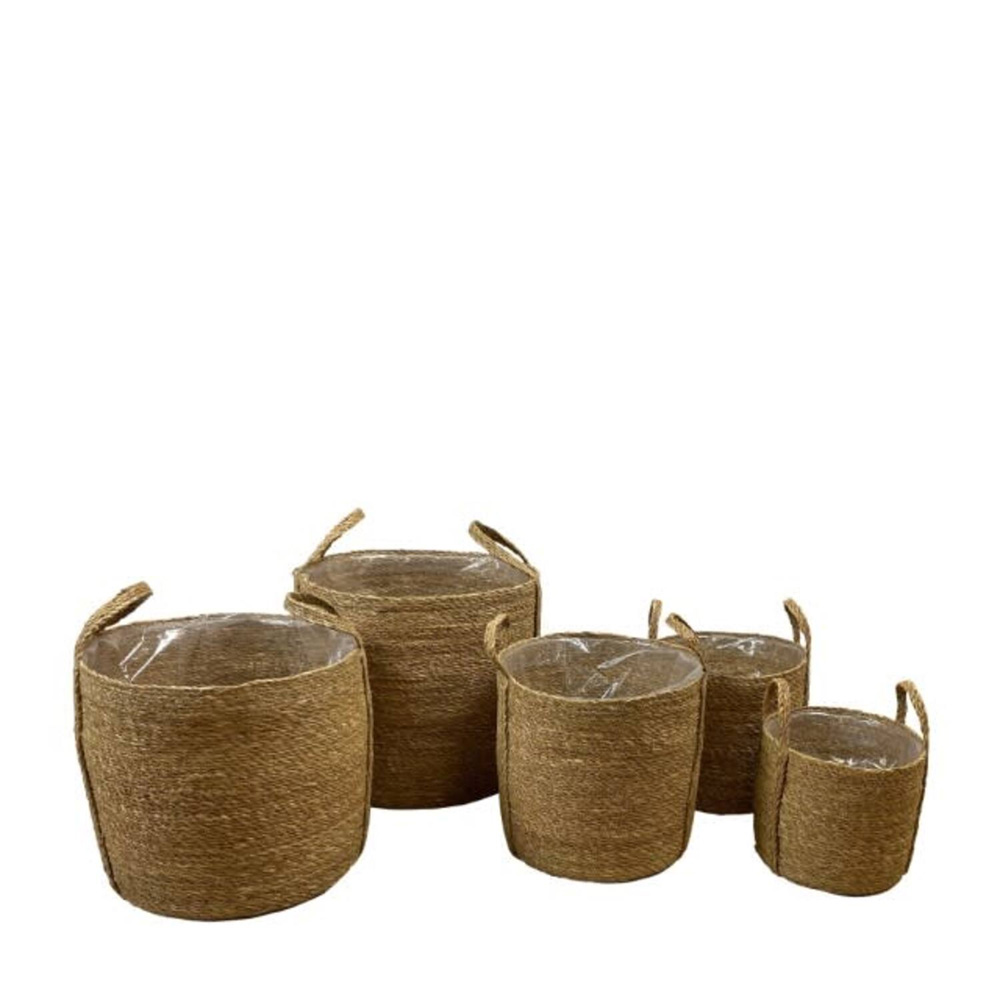 SET OF 5 BASKET SEAGRASS WITH PLASTIC NATURAL 38X36CM