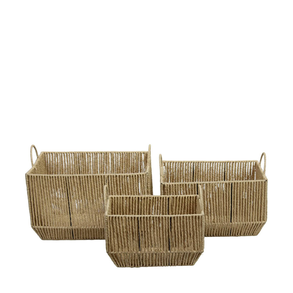 BASKET RECTUNGLULAR PAPER ROPE WITH HANDLE