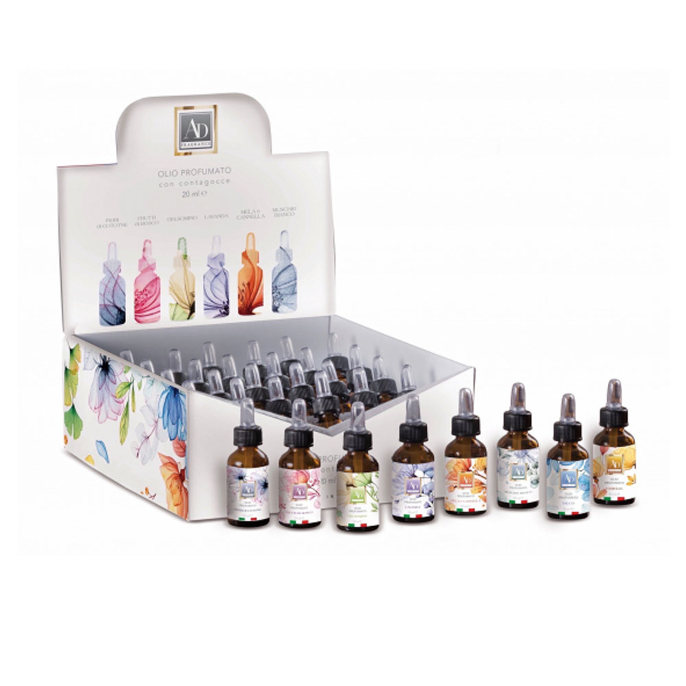 SCENTED OIL BOTTLE WITH DROP ASSORTED 6 FRAGRANCES 20ML DISPLAY 30