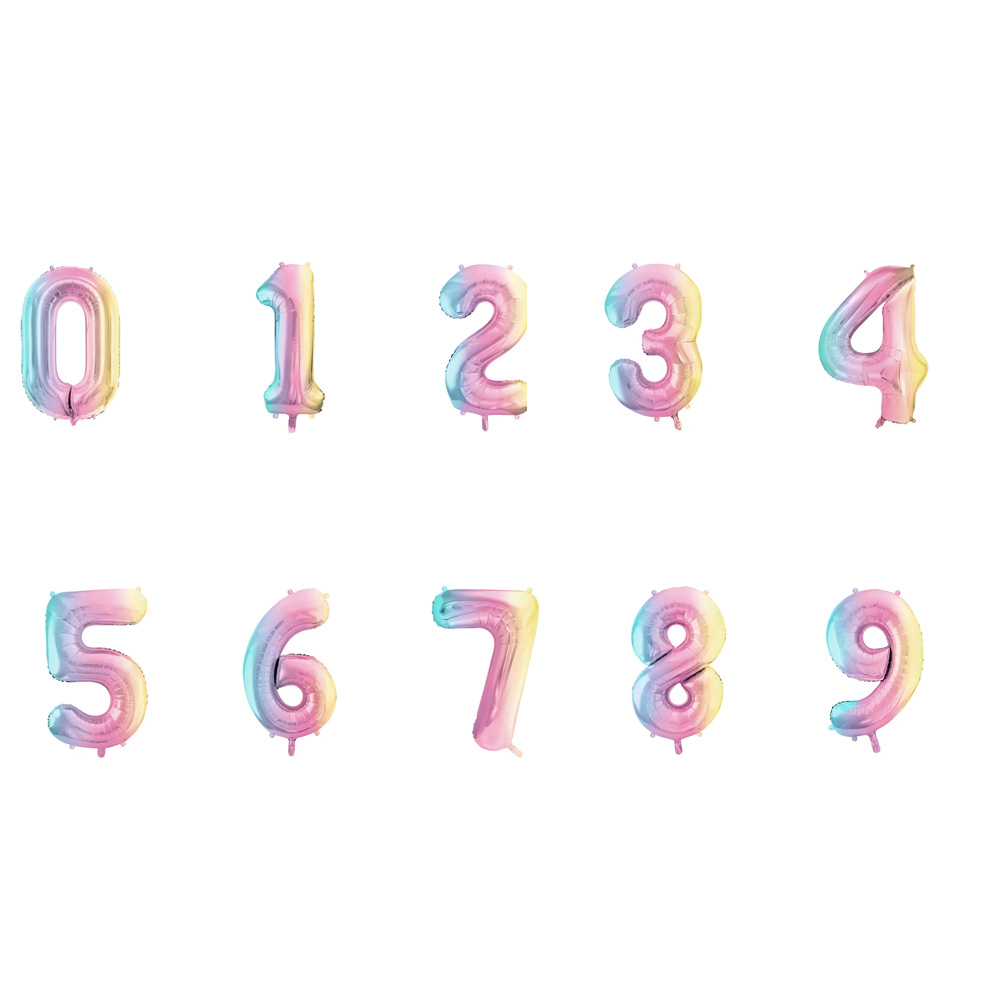 FOIL BALLOON NUMBER PASTEL RAINBOW 86CM