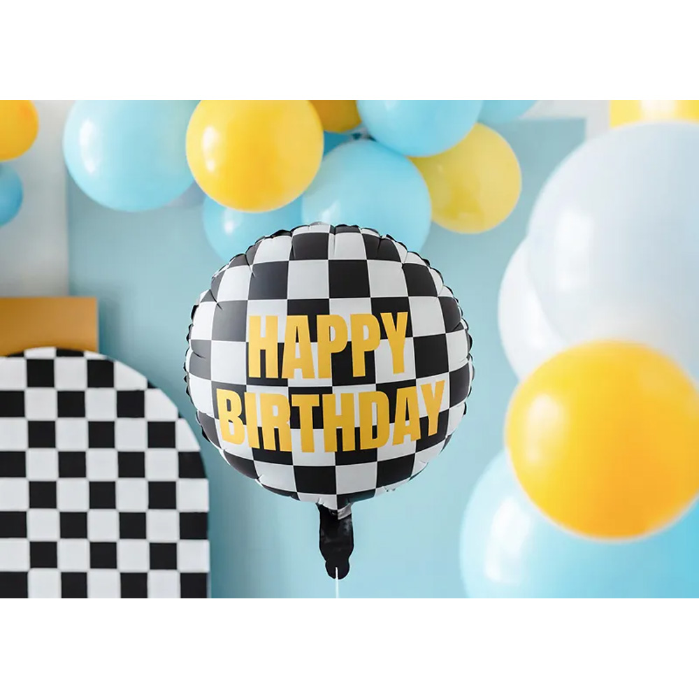 FOIL BALLOON CHECKERED FLAG HAPPY BIRTHDAY 45CM - Image 2