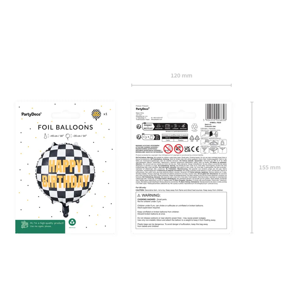 FOIL BALLOON CHECKERED FLAG HAPPY BIRTHDAY 45CM - Image 8