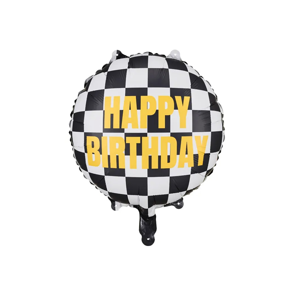 FOIL BALLOON CHECKERED FLAG HAPPY BIRTHDAY 45CM