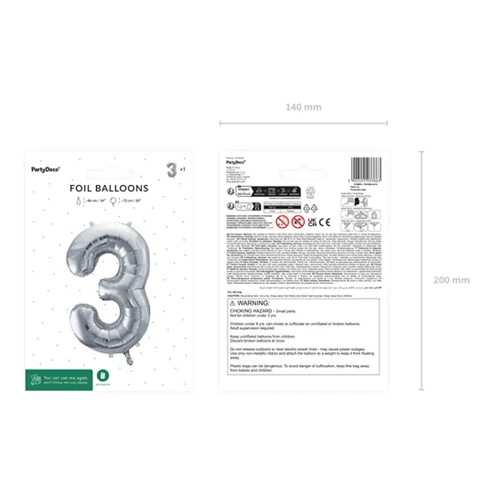 FOIL BALLOON NUMBER METALLIC SILVER 72CM - Image 7