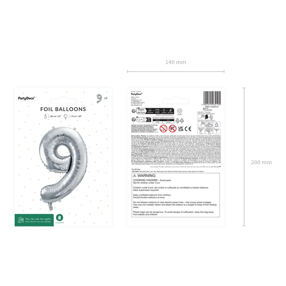 FOIL BALLOON NUMBER METALLIC SILVER 72CM - Image 19