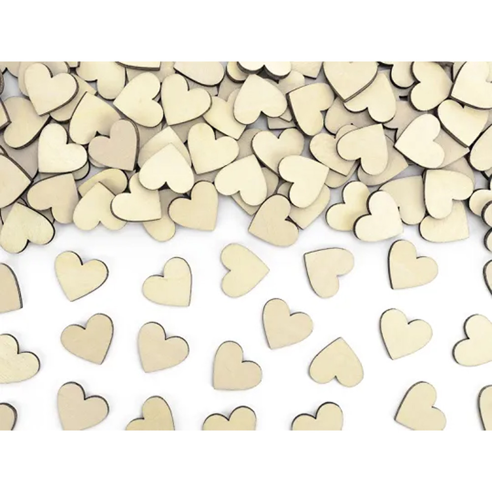WOODEN CONFETTI HEARTS 2X2CM 50PCS