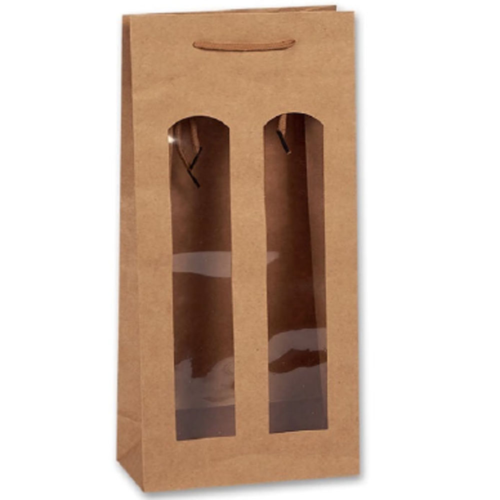BAG FOR 2 WINES WITH WINDOW KRAFT 38X18.5X9CM