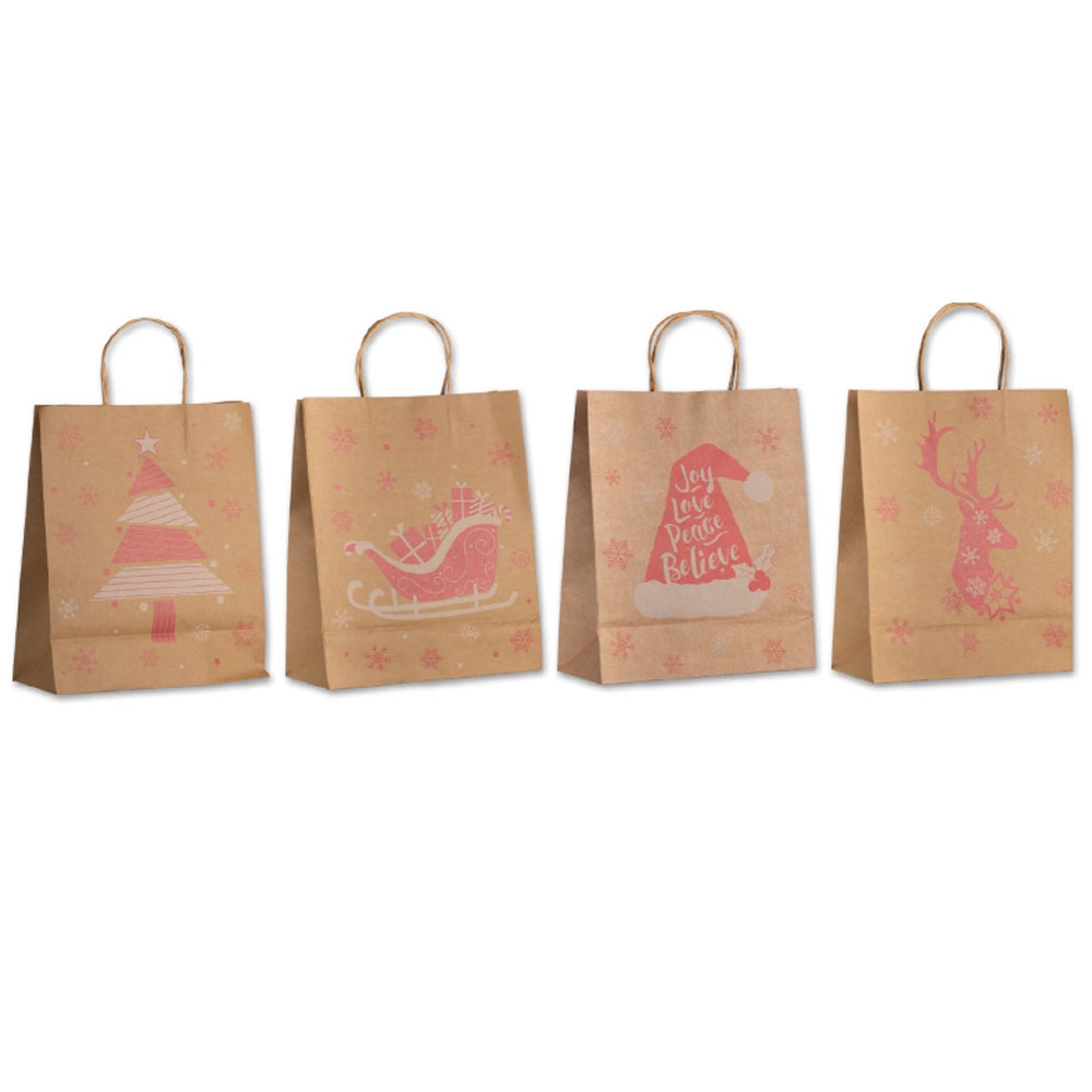 BAG CHRISTMAS WITH TWISTED HANDLE KRAFT ASSORTED 4 MODELS