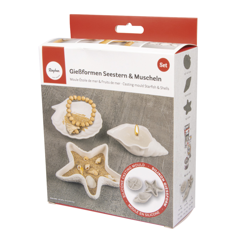 SILICONE MOULD SET STARFISH + SHELLS DECORATIVE BOWLS 3-PART