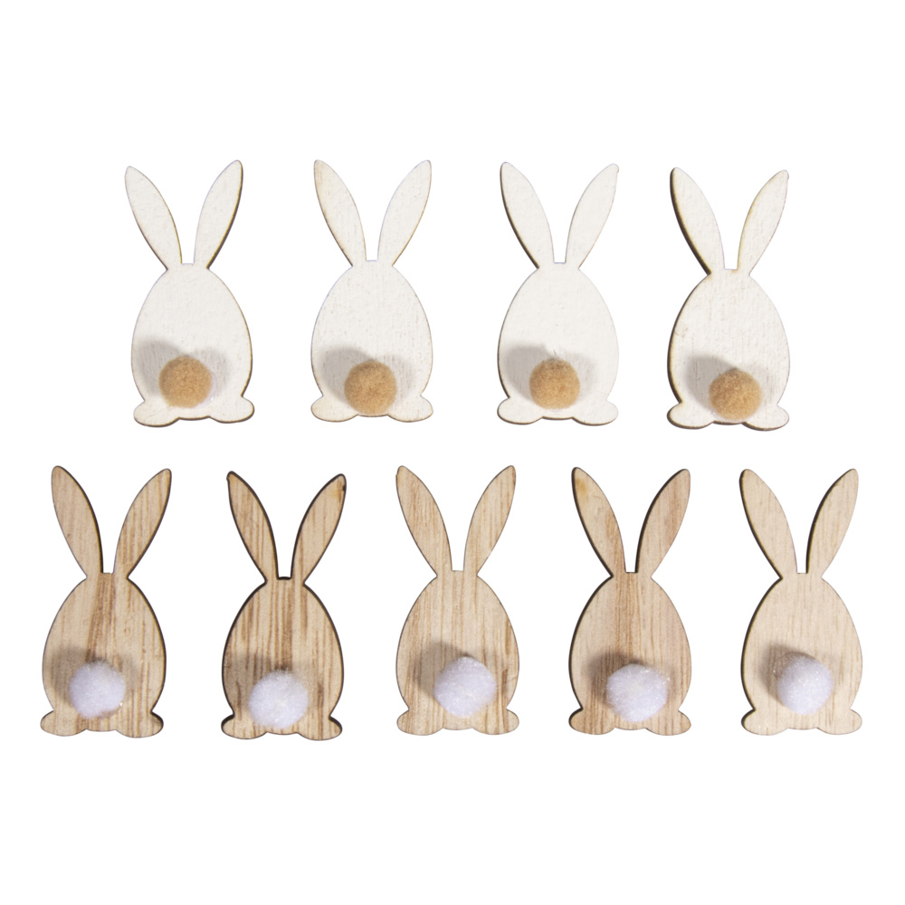 WOODEN SHAPES RABBIT 4.5CM TAB-BAG 9PCS