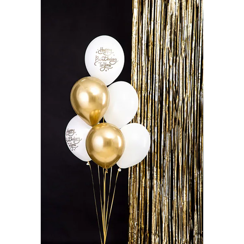 BALLOONS 30CM HAPPY BIRTHDAY TO YOU GOLD/WHITE 6PCS - Image 2