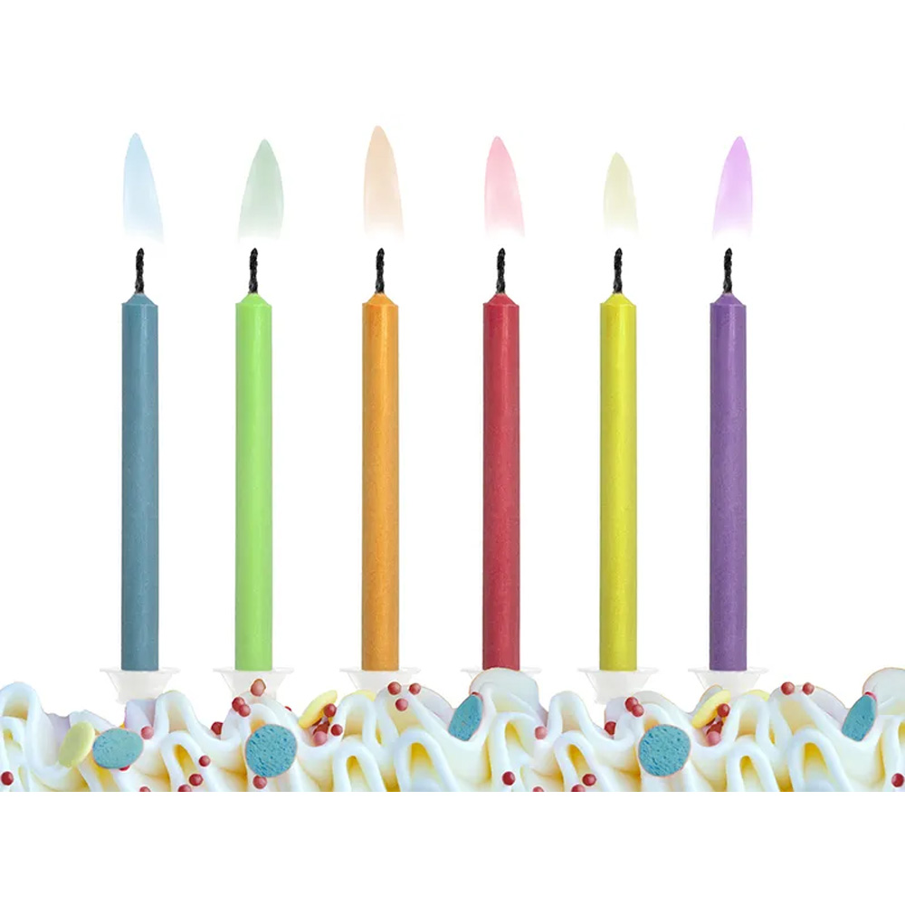 BIRTHDAY CANDLES COLOURED FLAMES MIX 6PCS - Image 2
