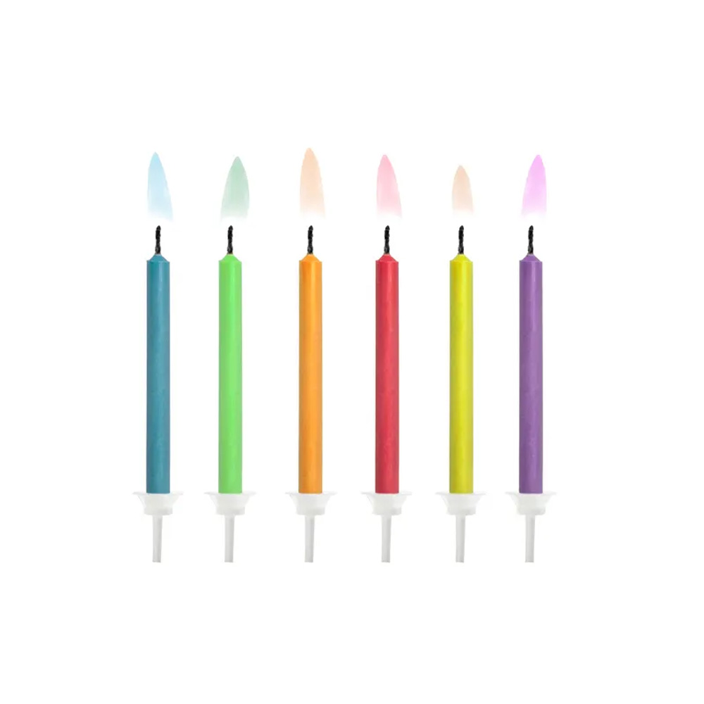 BIRTHDAY CANDLES COLOURED FLAMES MIX 6PCS
