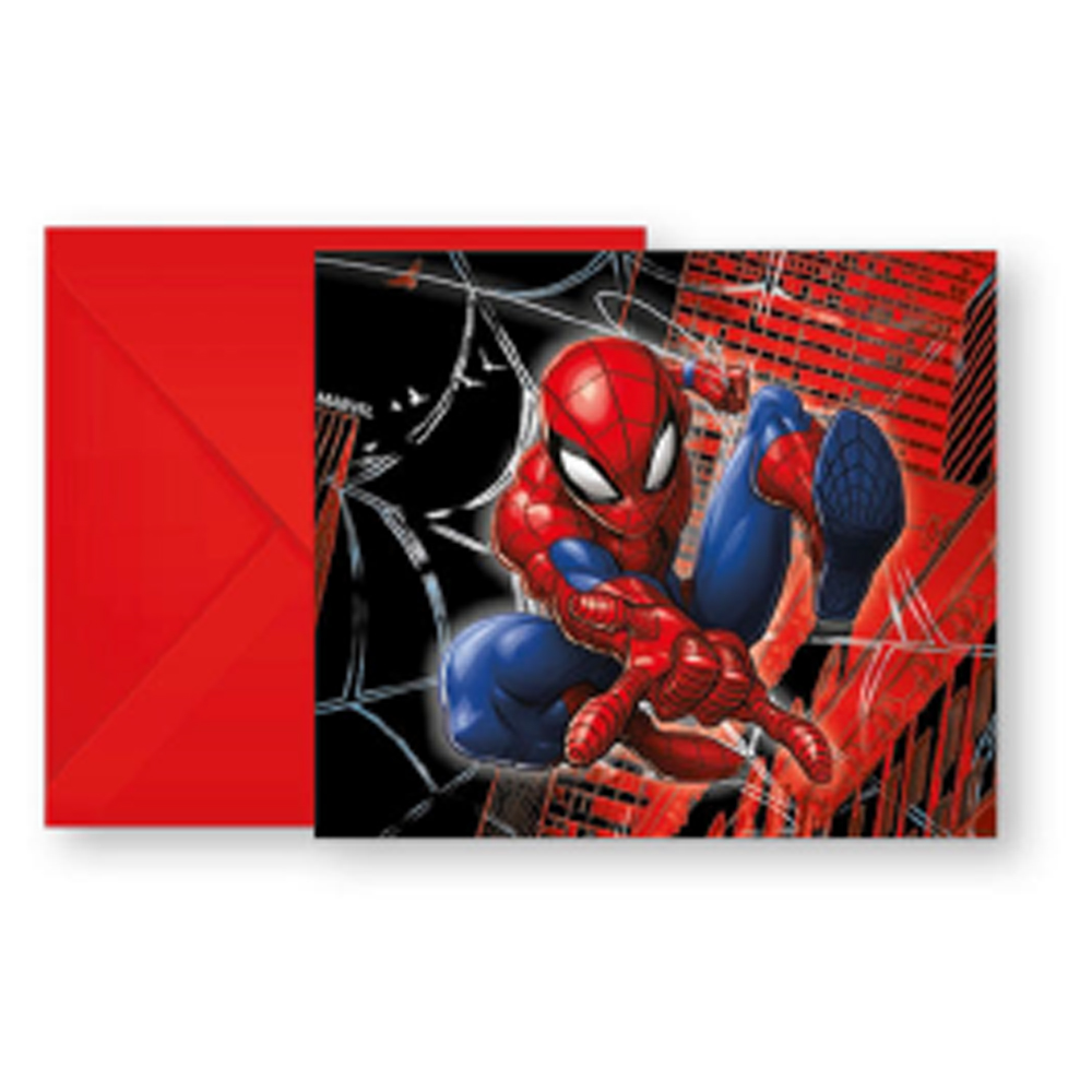 INVITATIONS WITH ENVELOPE SPIDERMAN WORLD WEB 6PCS