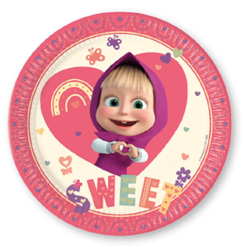 PAPER PLATES MASHA SWEET HEART 23CM 8PCS