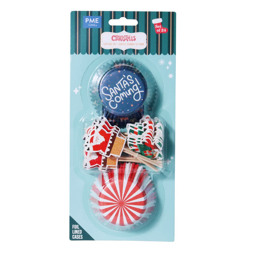 SET OF 24 CHRISTMAS CUPCAKE & TOPPER SANTA'S COMING TO TOWN