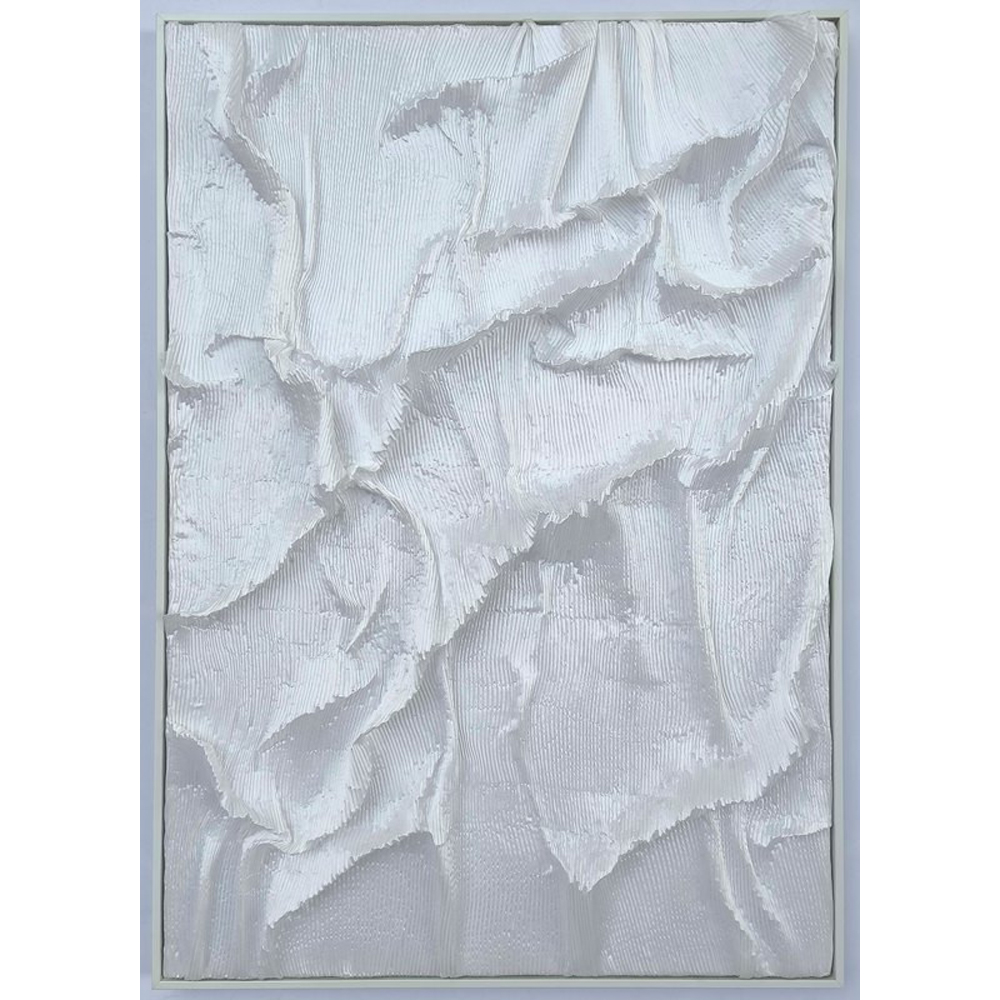 3D WALL DECORATION WHITE TEXTILE WITH FRAME 83X123CM