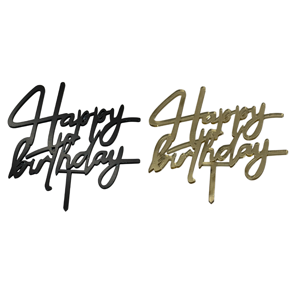 PLEXIGLASS HAPPY BIRTHDAY CAKE TOPPER WITH STICK 12CM
