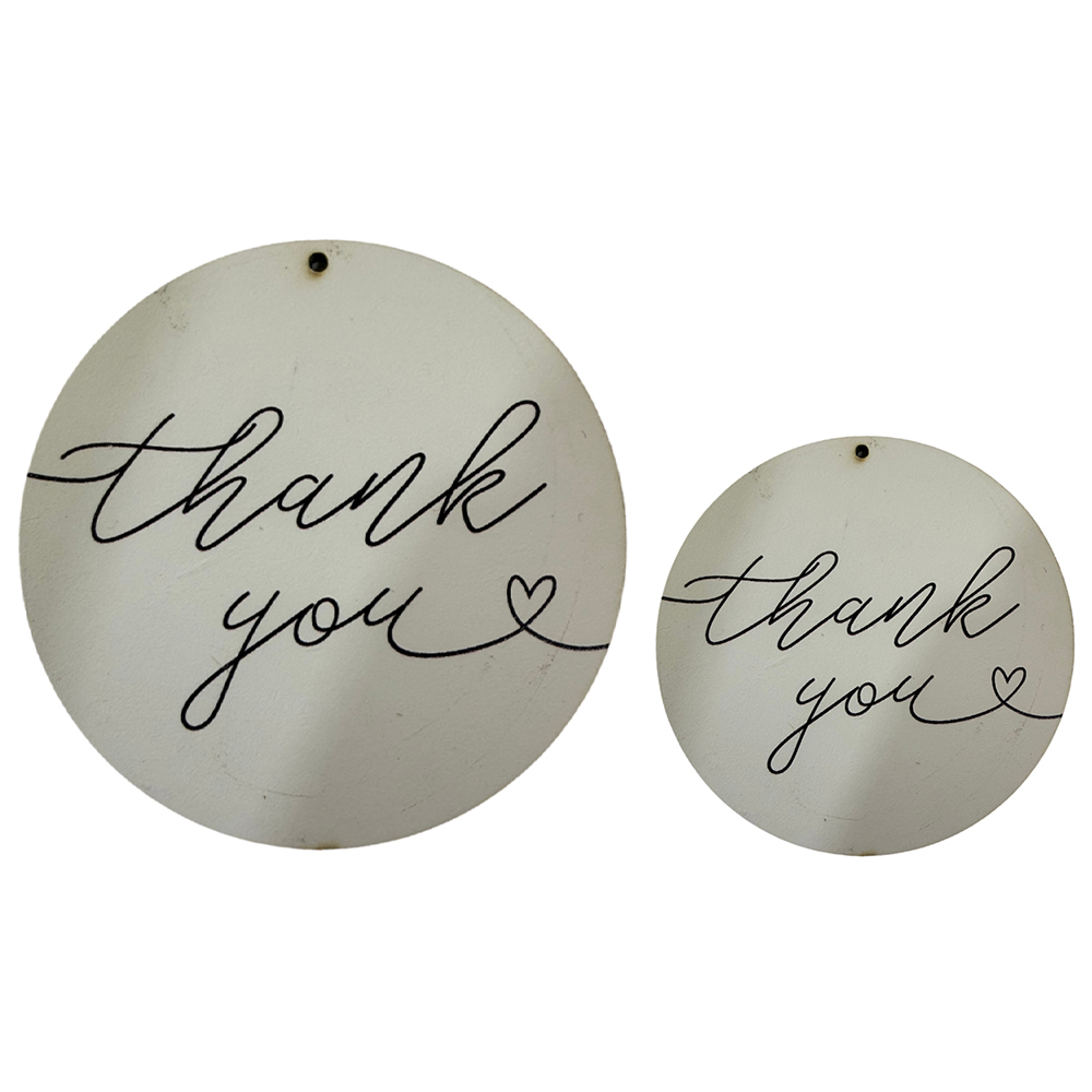 WOODEN THANK YOU ROUND WHITE BLACK